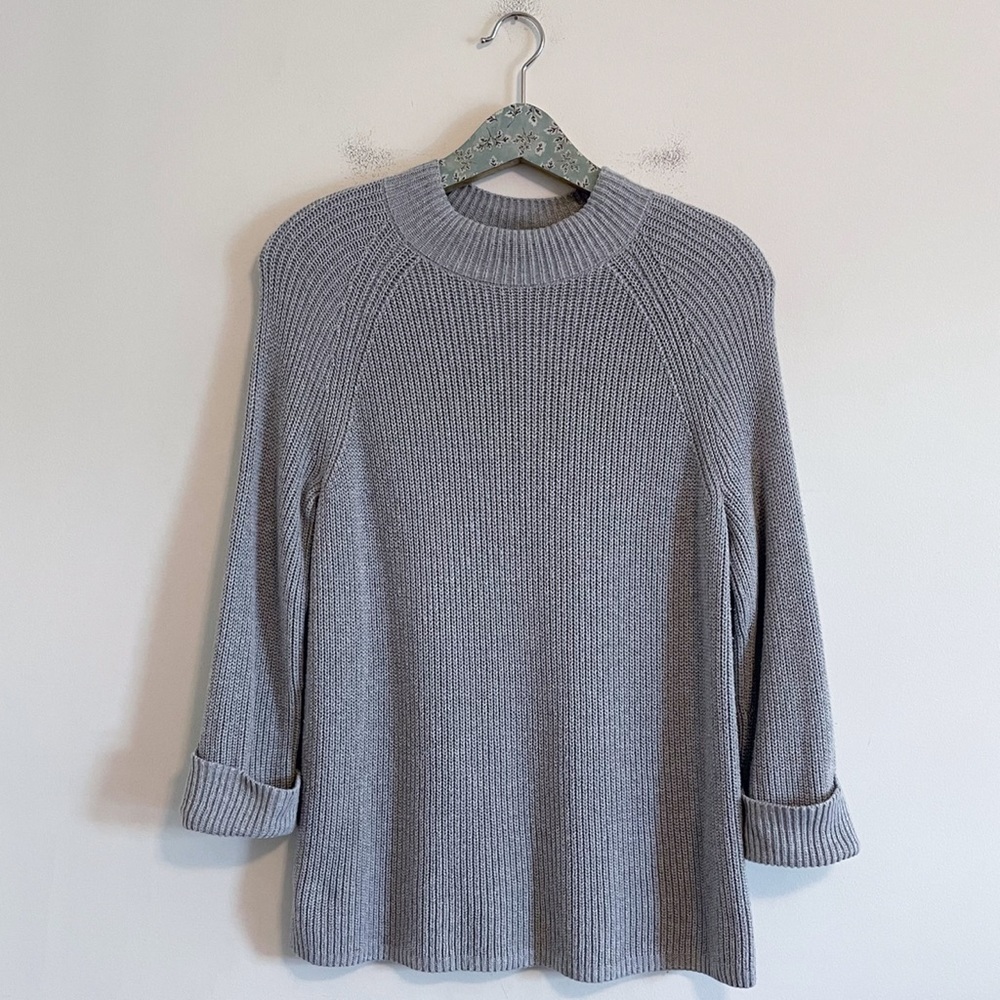 Gap Gray Cuff Sleeve Crew Neck Chunky Knit Sweater